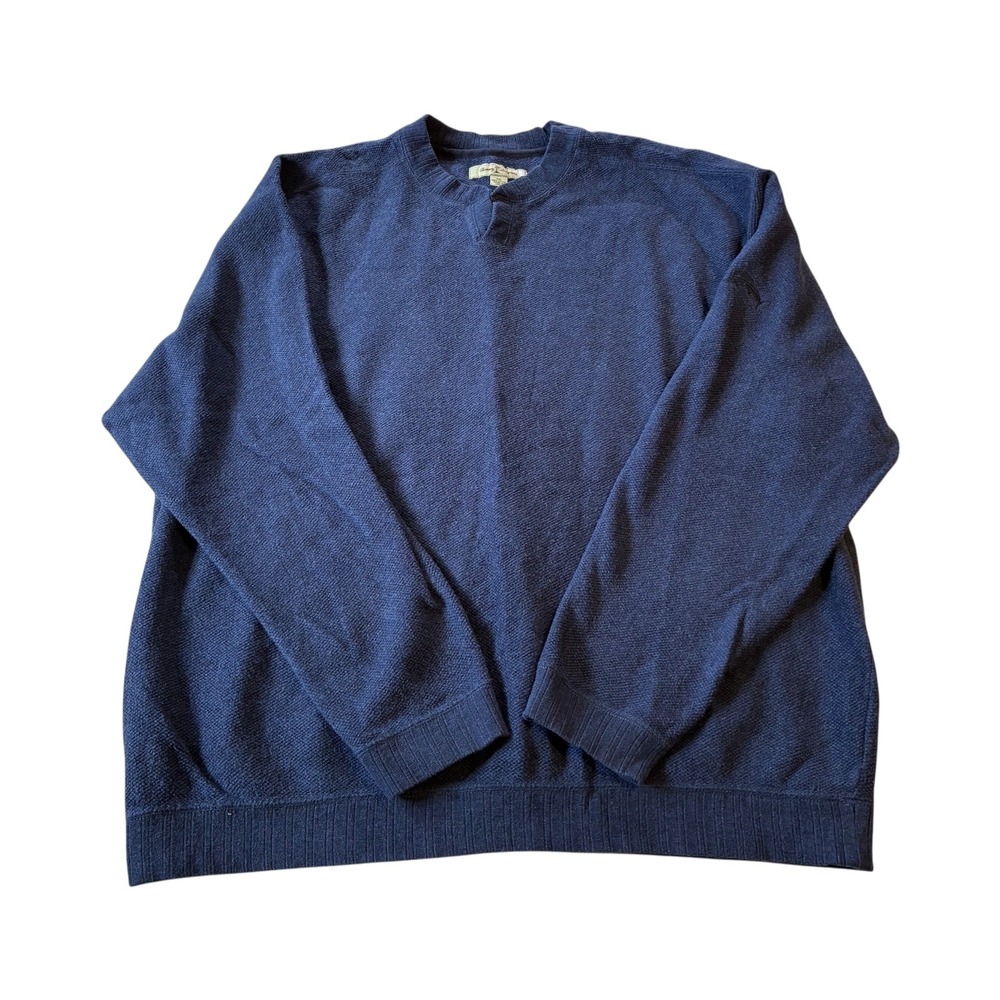Tommy Bahama Men's XXL Blue Cotton Textured 1/4‎ Button Pullover Sweater